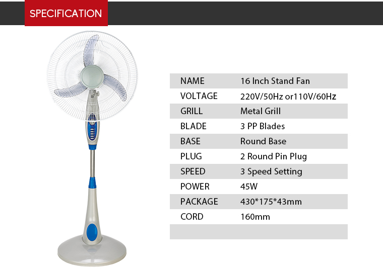 16 Inch Elegant Stand Fan Parts Air Cooling Stand Fan Price Remote Control H08