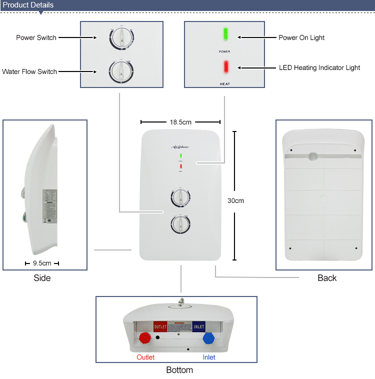 red copper heating element electrical water heater instant tankless electric hot water heater for bathtub