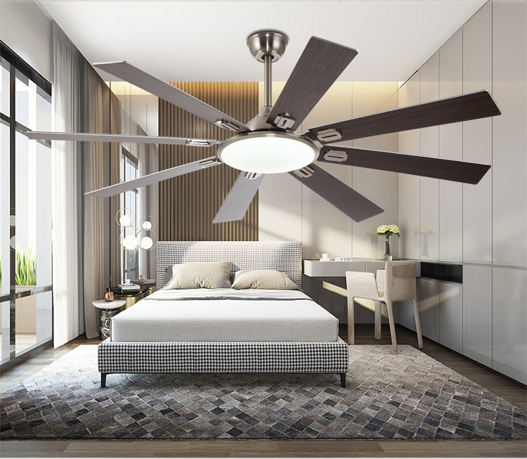 Breezelux big size 8 MDF blades DC motor 60'' ceiling fan with LED lamp