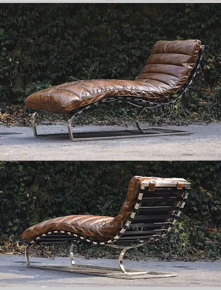 genuine leather armless chaise lounge antique distressed leather stitch recliner chair living room bedroom lounge chair