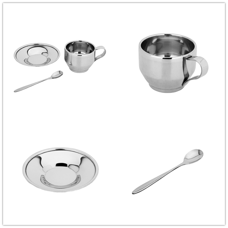 double wall coffee cup stainless steel mini coffee cup with spoon