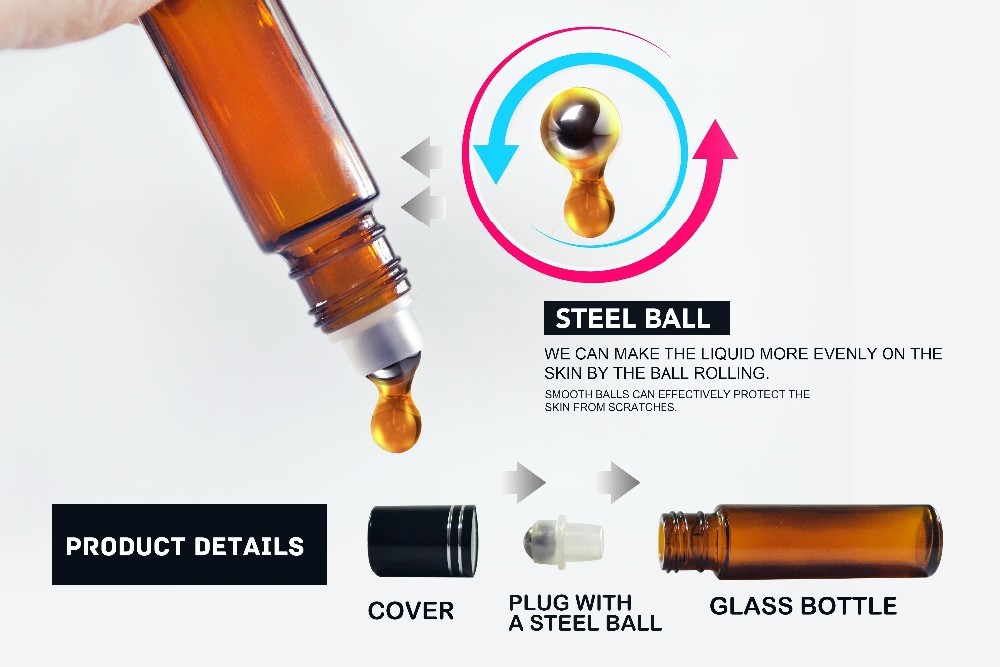 10ml Glass Cosmetic Container Colorful Roll On Bottle 10ml With Metal Screw Cap