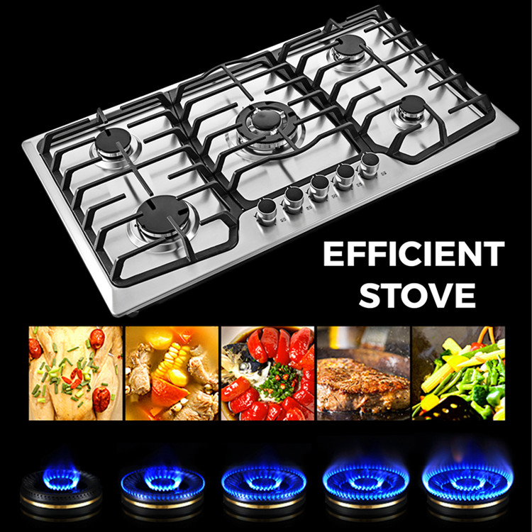 High quality Home kitchen appliances built in 5 burner stainless steel cook-top Gas stove