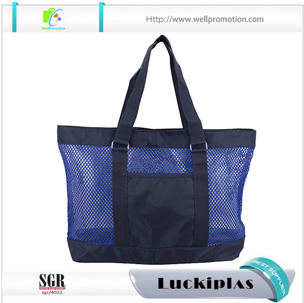 borse da donna rosa all'ingrosso borsa da spiaggia in rete con tasca frontale aperta