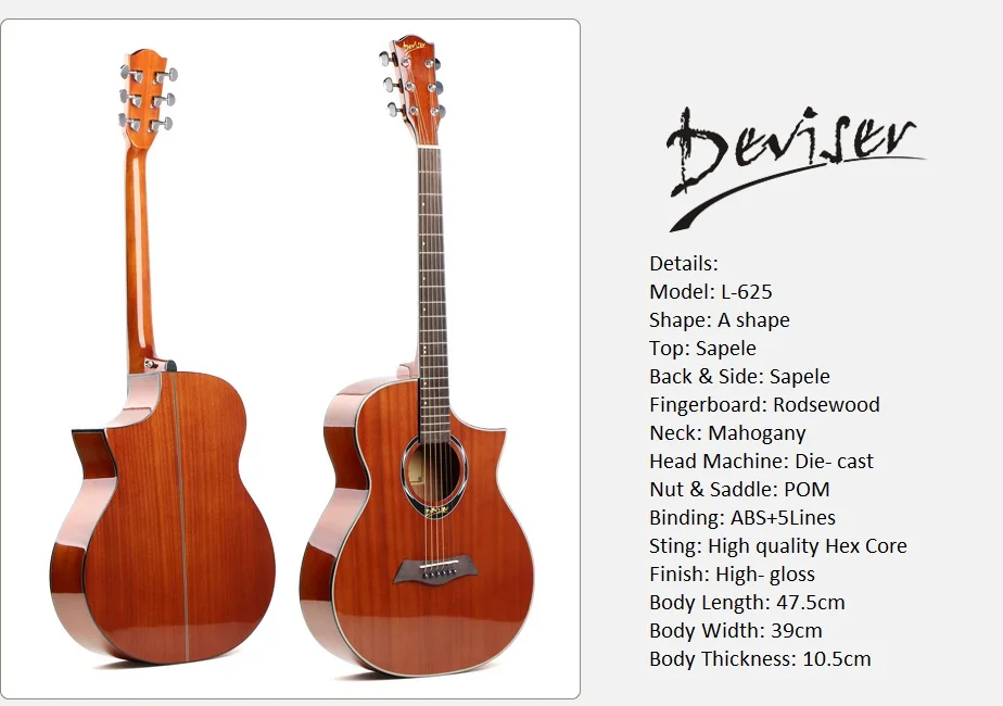 40 inch acoustic guitar sapele middle level wholesale price Deviser L-625-N