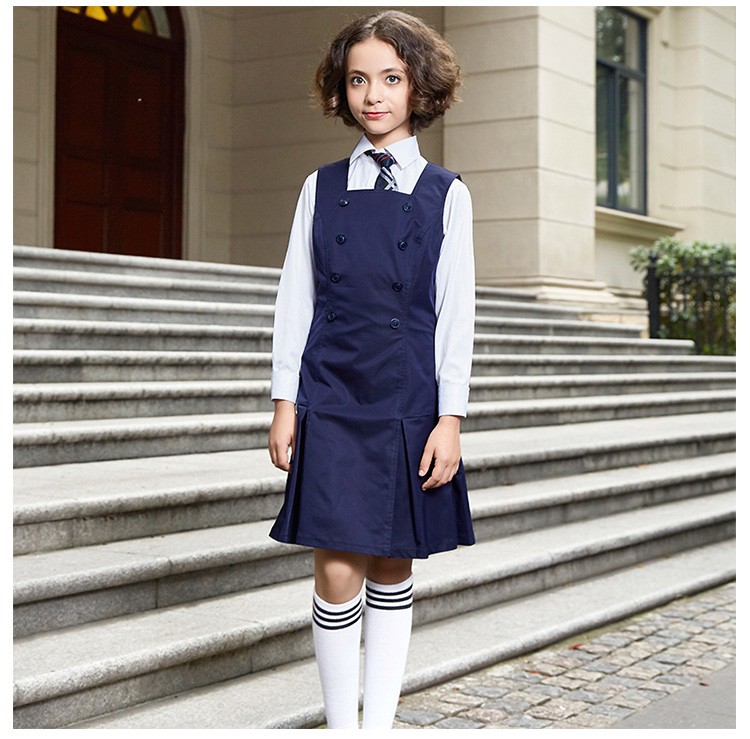oem odm新设计中小学儿童纯棉藏青色女孩pinafore校服裙子