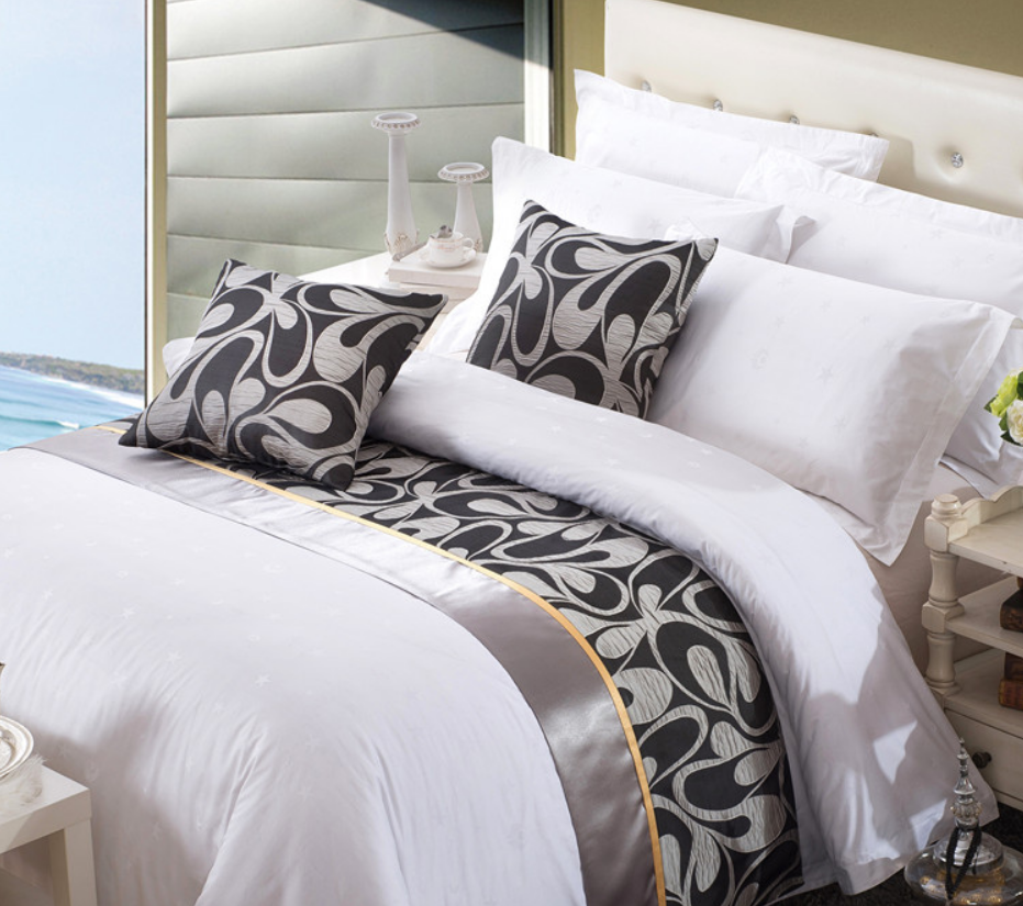 Luxury Bedding Runner Decorative Bed End Scarf- 100% cotton combed fabric Hotel Comforter set for Bedroom