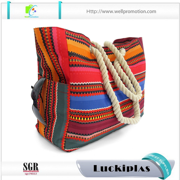 Borsa da spiaggia tote in tela estiva alla moda con cerniera e corda