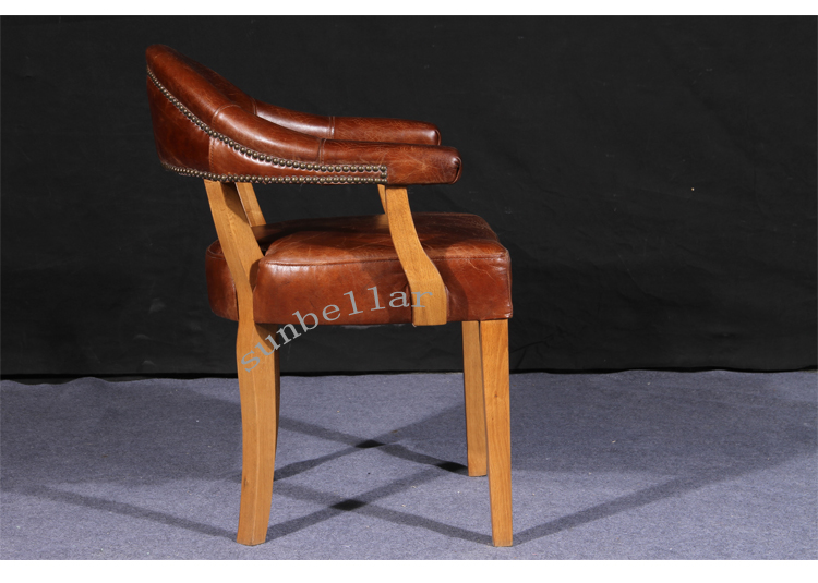 vintage tan distressed leather dining chair mid-century leather wood armchairs luxurious brown genuine leather wooden chair