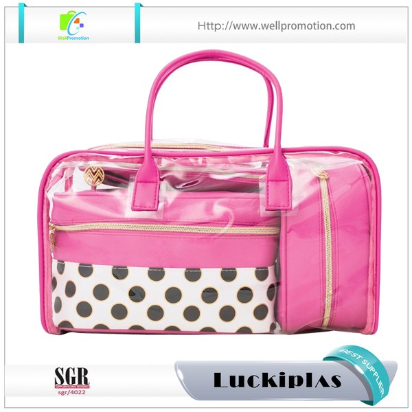 Organizador de maquillaje transparente, bolso cosmético de PU, conjunto de bolsa de viaje de vinilo transparente
