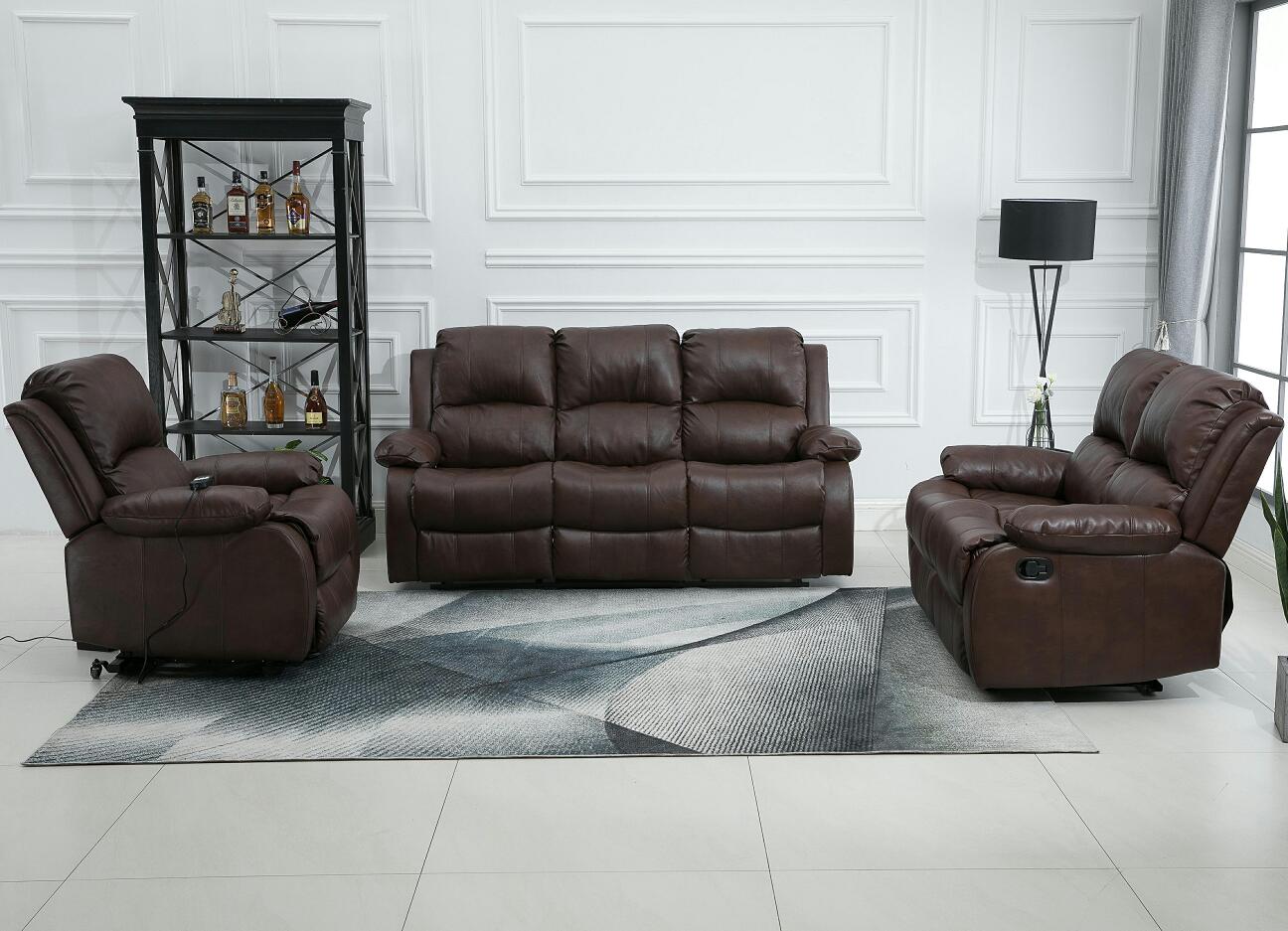 Modern Three Seater Electrical Reclining Sectional Electric Control Motor Massage Red Leather Recliner Sofa Set