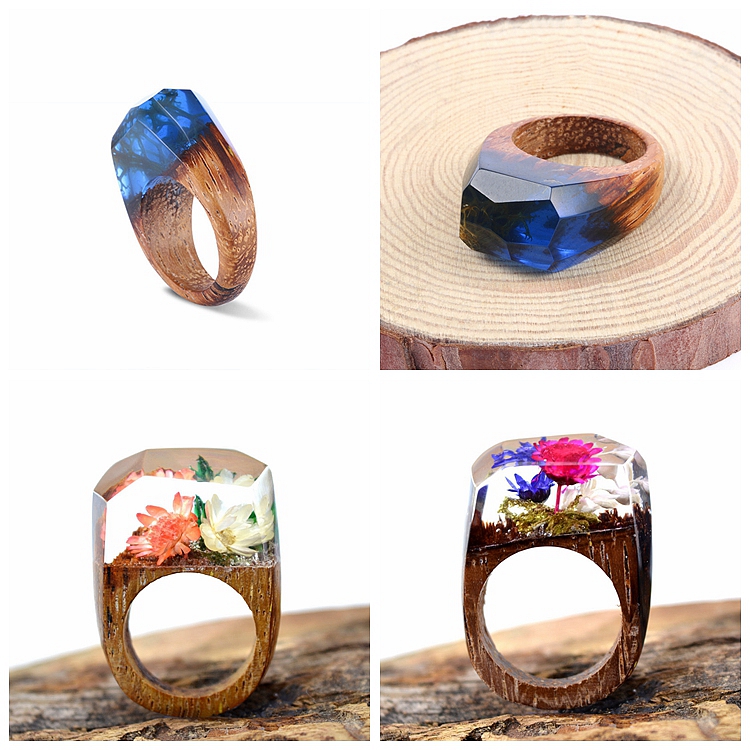 Fashion Resin Wood Rings, Black Forest Fangorn Parts Tree Film Resin Wood Ring