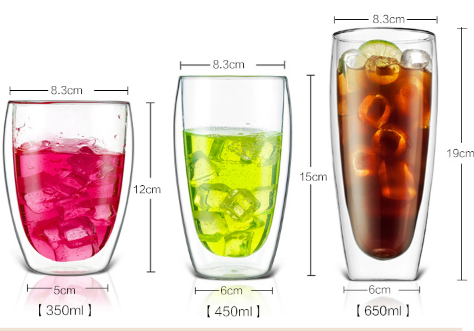 Wholesale Custom Logo Transparent double wall heat resistant borosilicate stemless glass coffee cup