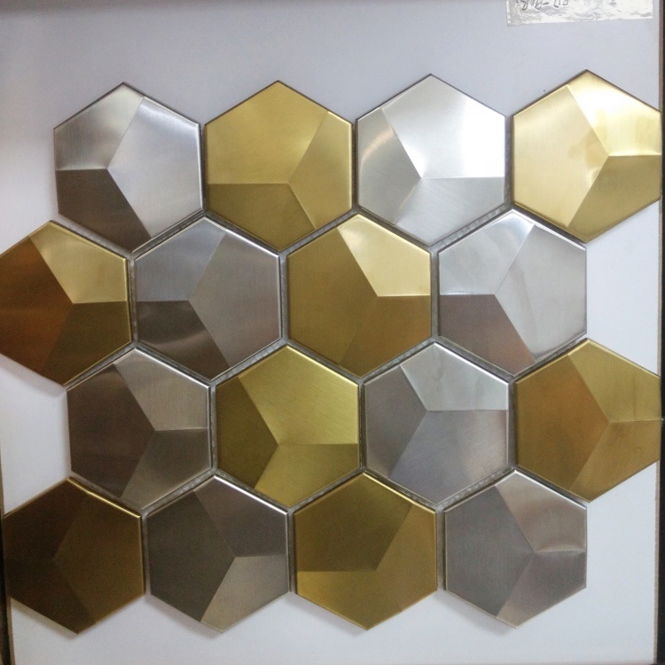 3D hexagon kitchen back splash metal mosaic tiles