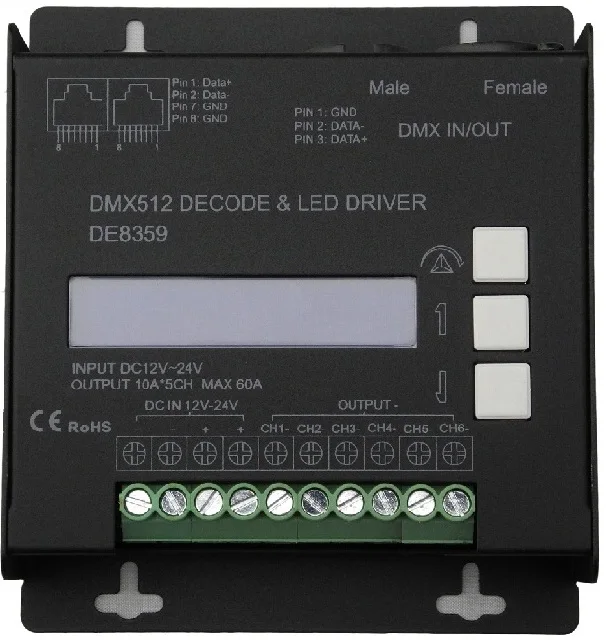 Max 10Ax6CH LCD Screen Dimmable DMX512 Decoder DE8359