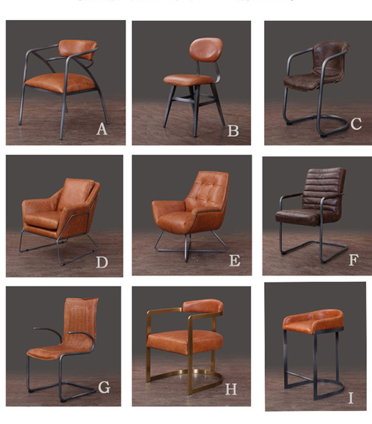 loft industrial furniture chair genuine leather vintage dining chair metal Aron luxury dinning chair for restaurant