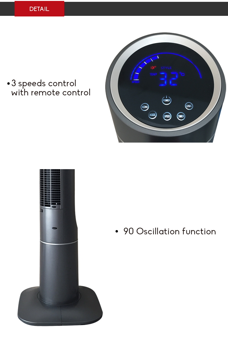 CE GS RoHs 50 Inch Fan Tower Oscillation function Fan Tower Black Color Fan Tower with Timer&Remote Control