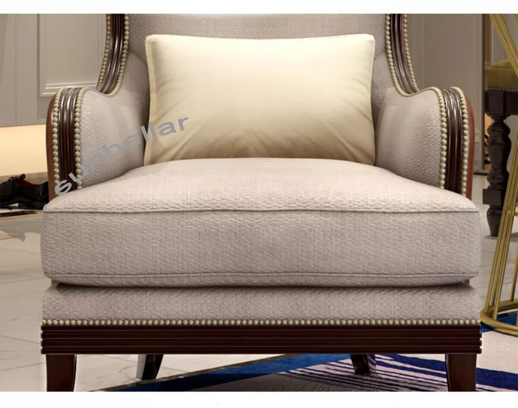 Retro American furniture high back sofa chair single living room fabric wood tiffany chair  luxury hotel room chair