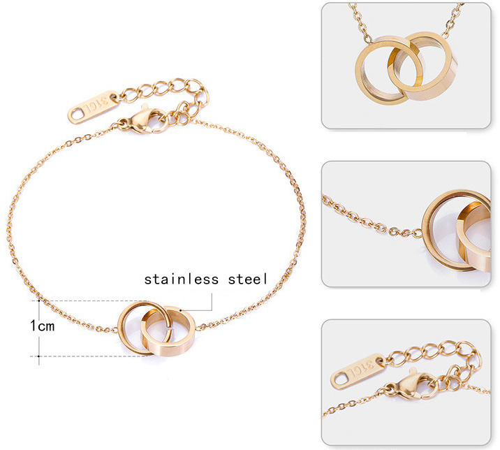 Fashion Wholesale Infinity Heart Circle Geometric Custom Stainless Steel Charm18k Rose Gold Anklet Bracelet Women