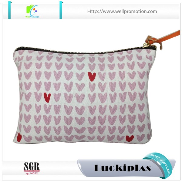 Bolsa de cosméticos de maquillaje de lona con impresión de sublimación personalizada con cremallera de metal