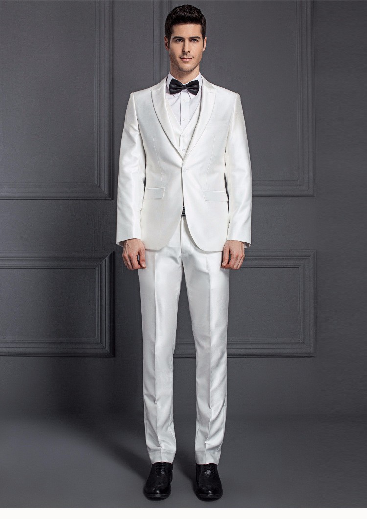 白色大衣裤装男士新郎西装男士西装婚礼修身穿白色