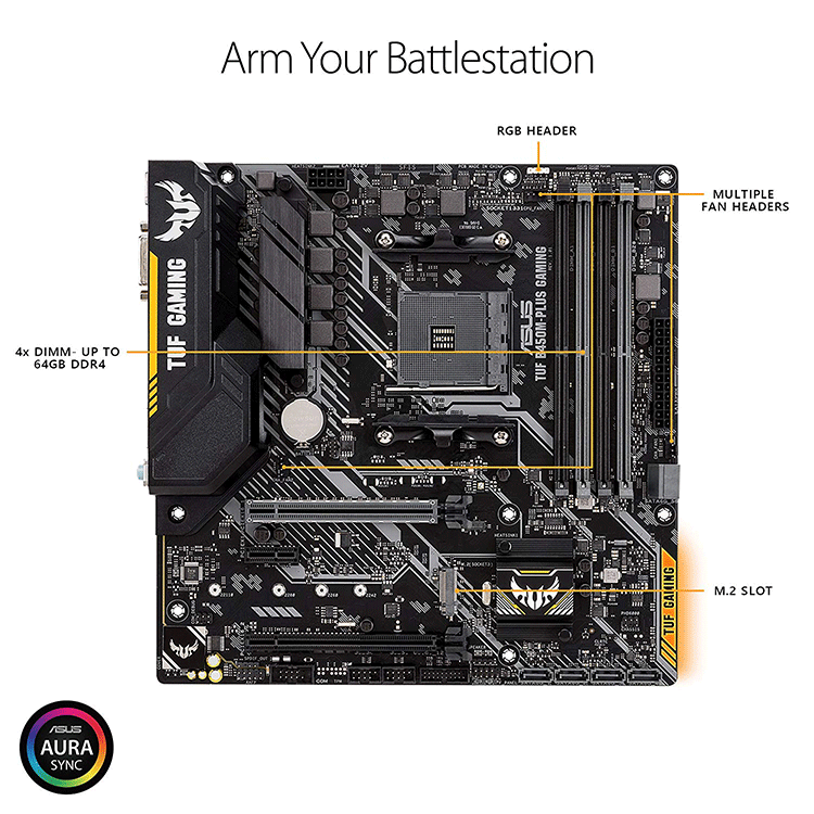ASUS TUF B450M-PLUS GAMING - AMD AM4 Motherboard for Ryzen