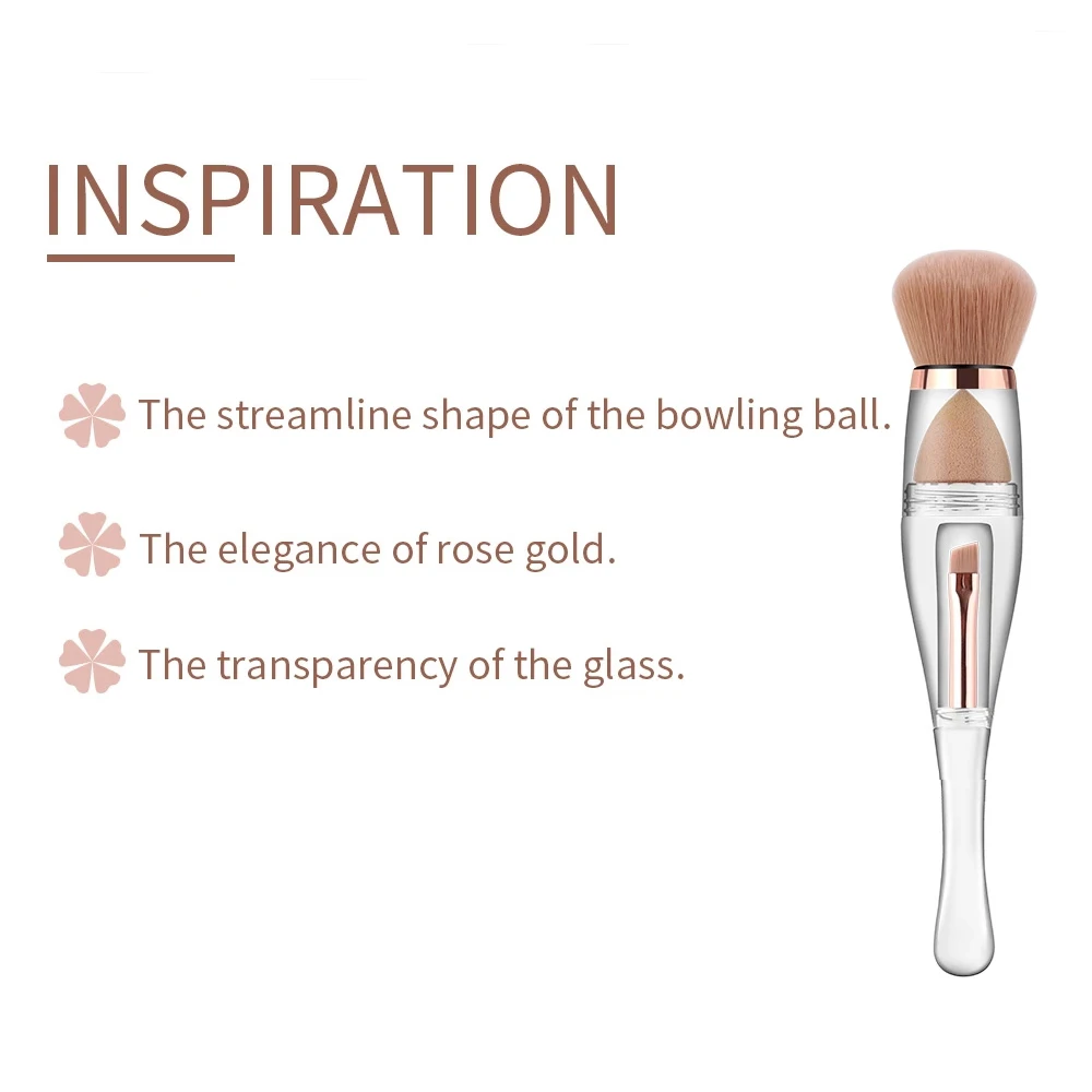 Transparent plastic face powder foundation oval functional 3 in 1 makeup brush
