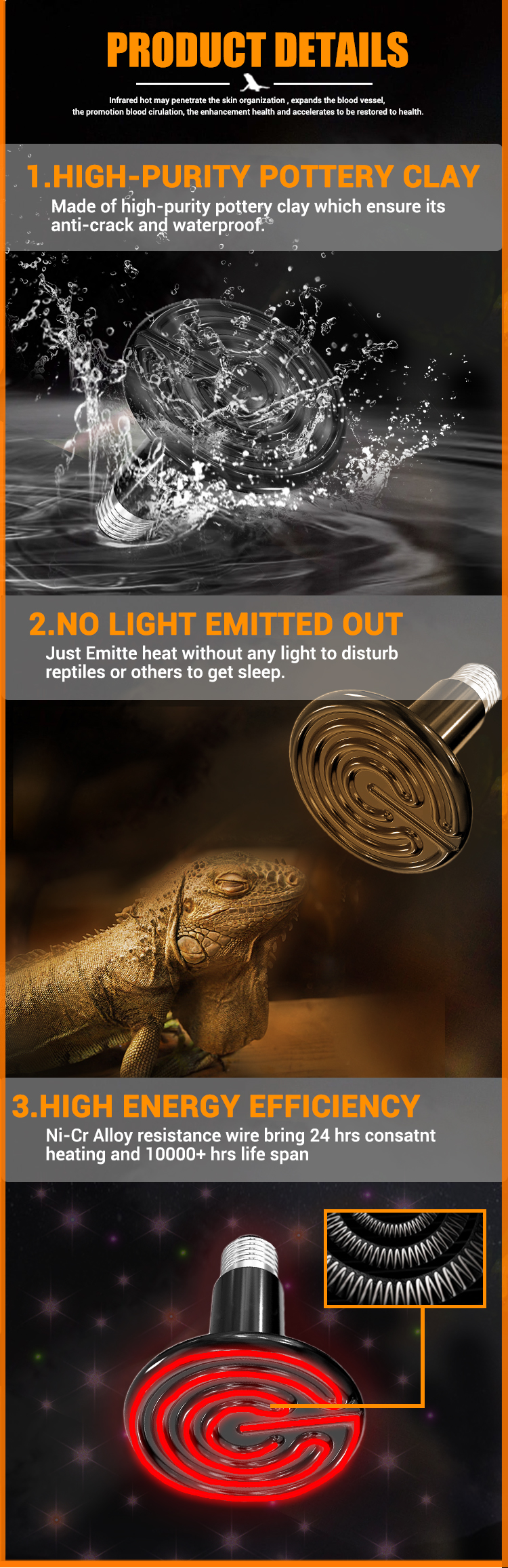 product-750-2312 25w 40w 60w 100w 150w Ceramic Emitter Heater infrared lamp for lizards