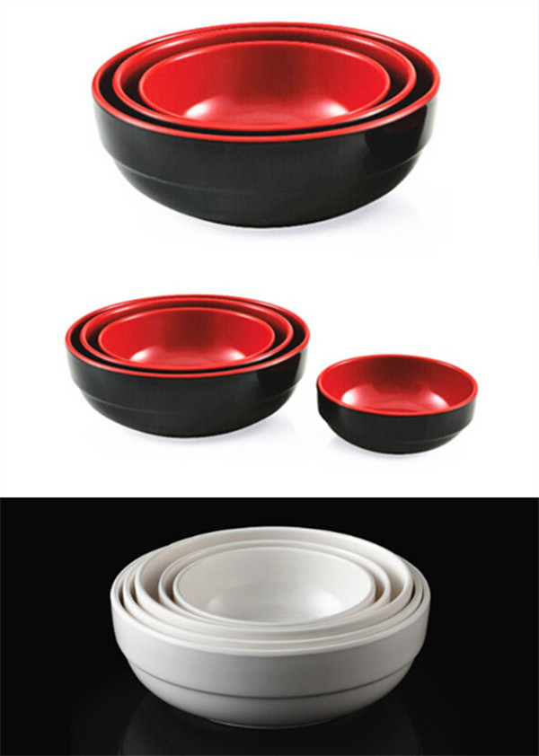 Korean style black and red color two tone round plastic melamine noodle bowl