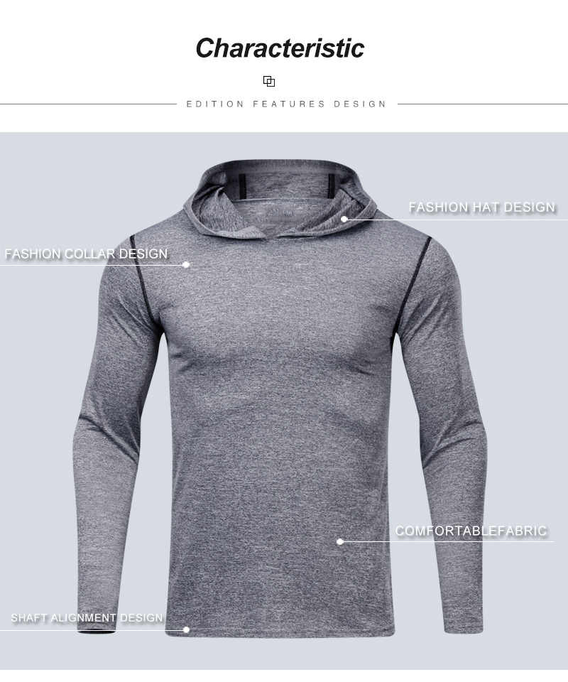 Athletic wear men's long sleeve  running sports slim hooded outdoor sports men casual shirts