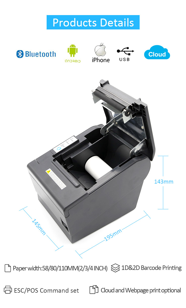 High speed 3inch thermal receipt printer  80mm pos thermal printer with auto cutter CK821