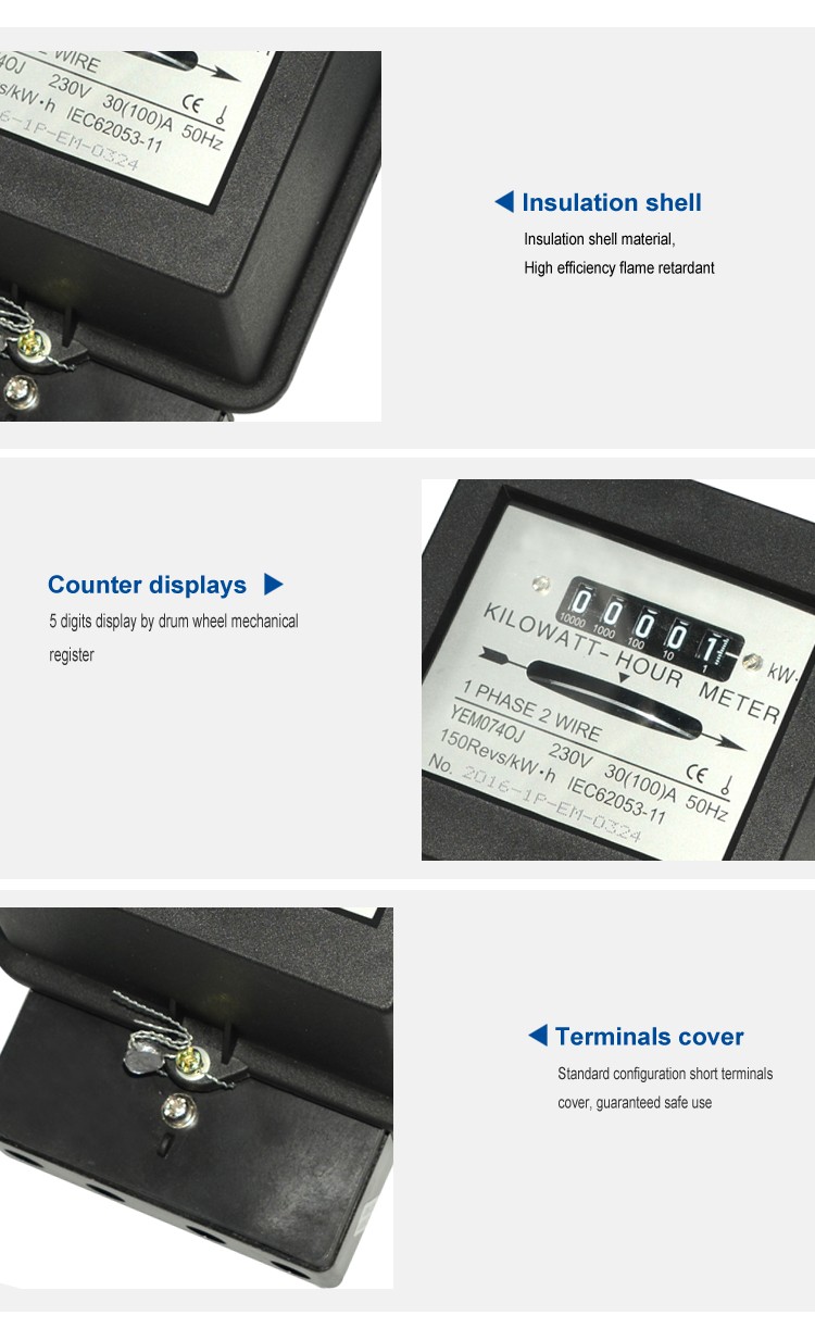 China Factory Good Quality Single Phase Electric Meter Price/Mechanical Counter Meter/ plastic electric meter cover