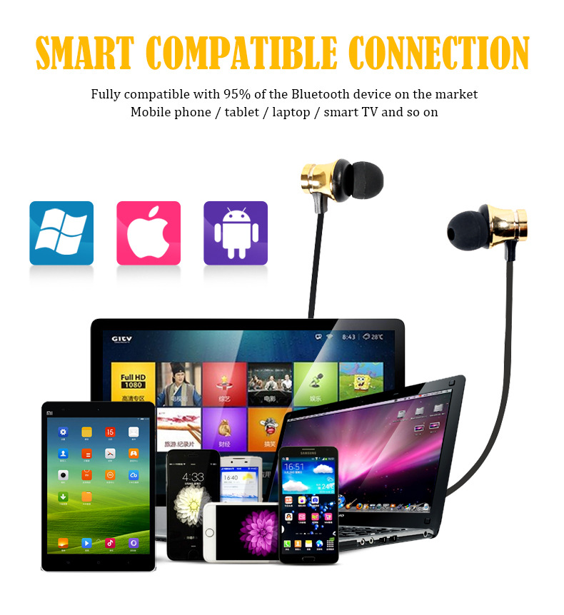 Factory Price Magnetic Sports  Wireless Earphones Stereo Mini Wireless Bluetooth Cordless Earphone Noise Cancelling headphone