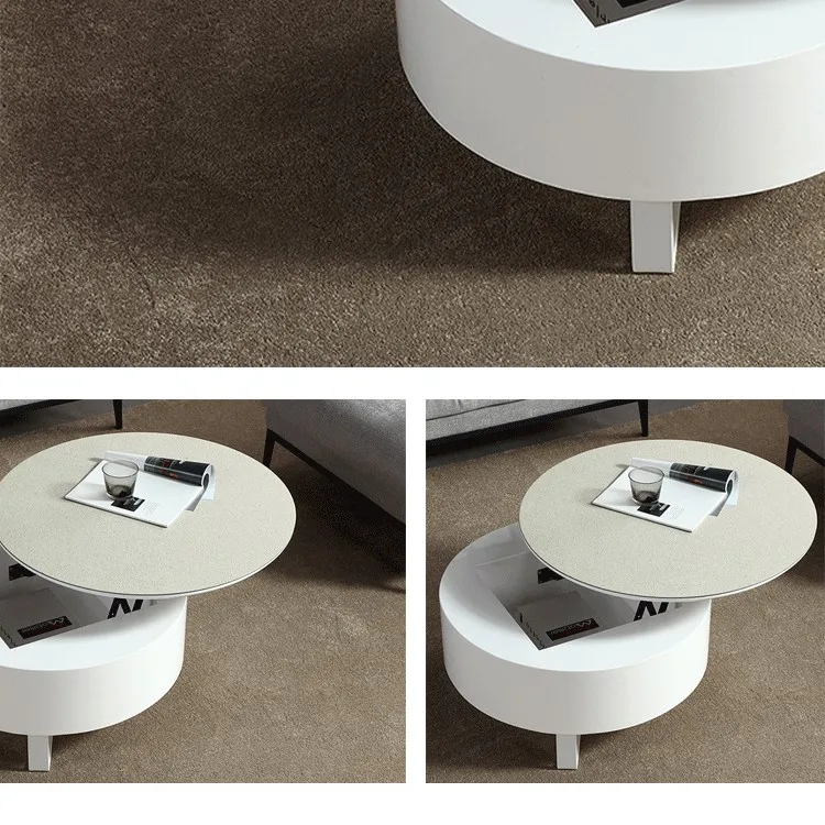 Luxury up & down lift coffee table round glass top modern home furniture