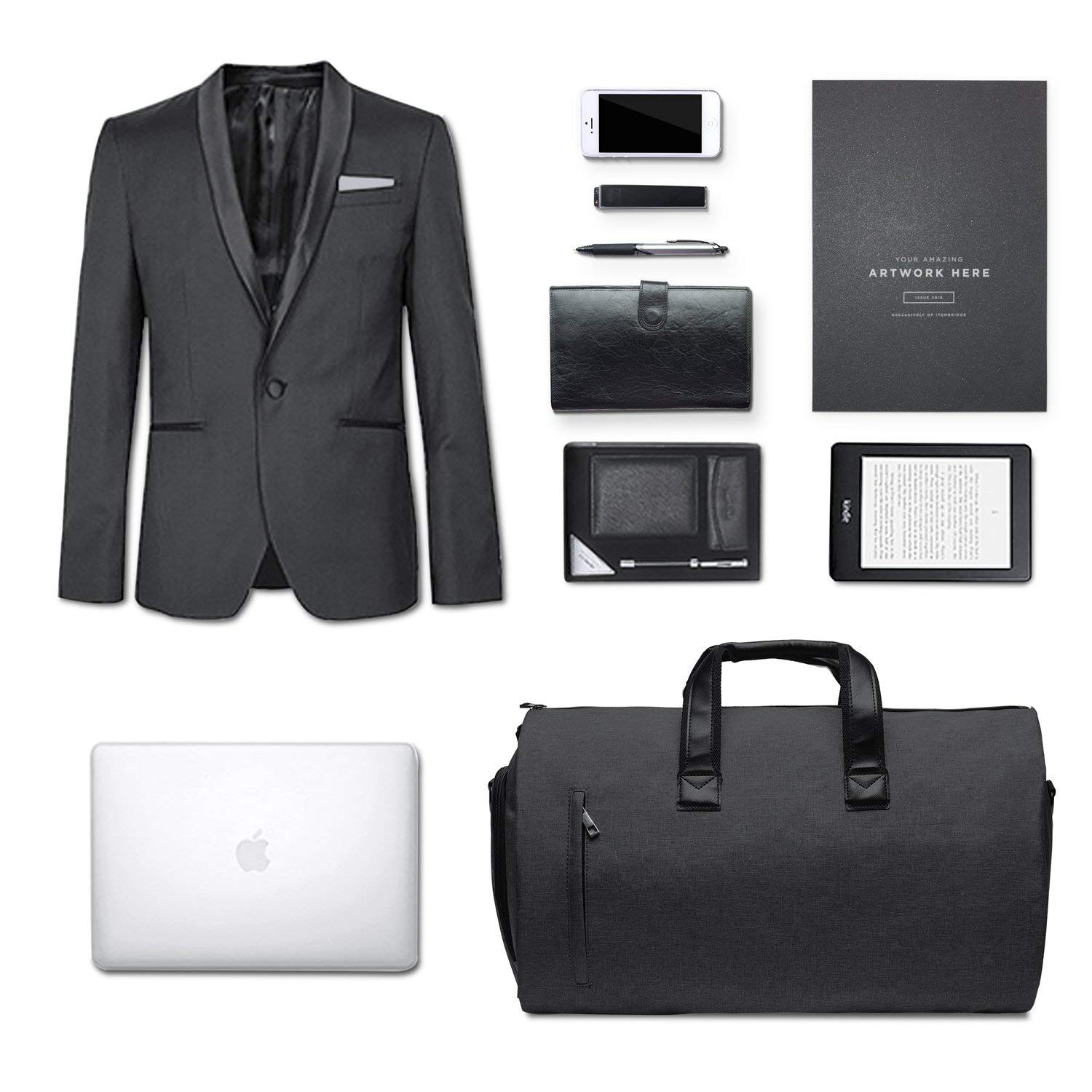 Sac &agrave; v&ecirc;tements de voyage pour hommes, sacs de week-end avec compartiment &agrave; chaussures noir