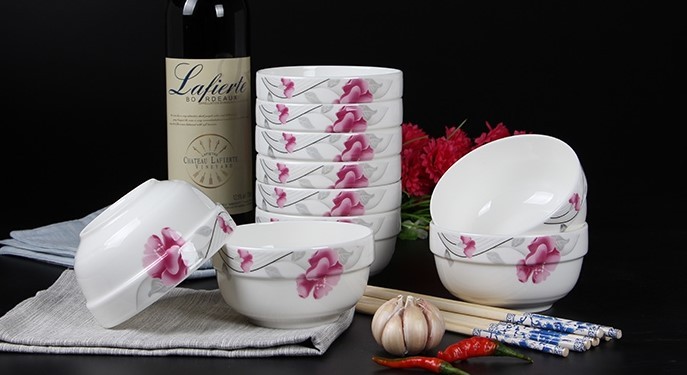 Haonai 4 inch porcelain bowl white round bowl with printing by machine