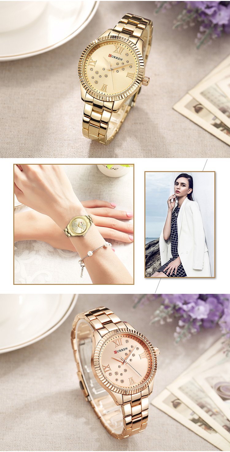 CURREN – montre-bracelet à Quartz pour femmes et filles, Design cristal, 9009