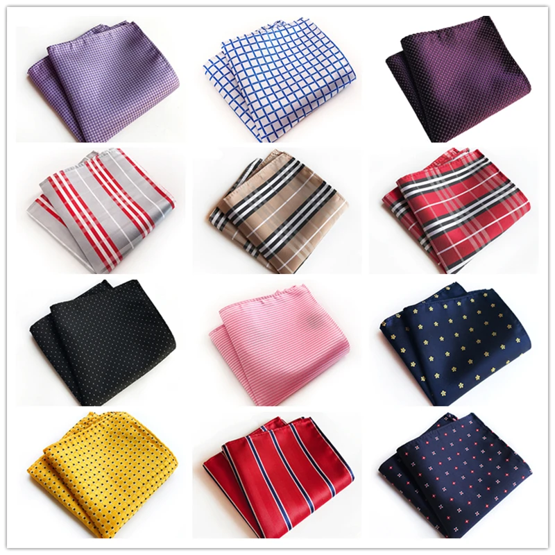 High quality 100% Silk Mens 25CM Pocket Square Printing Plain Color Handkerchief