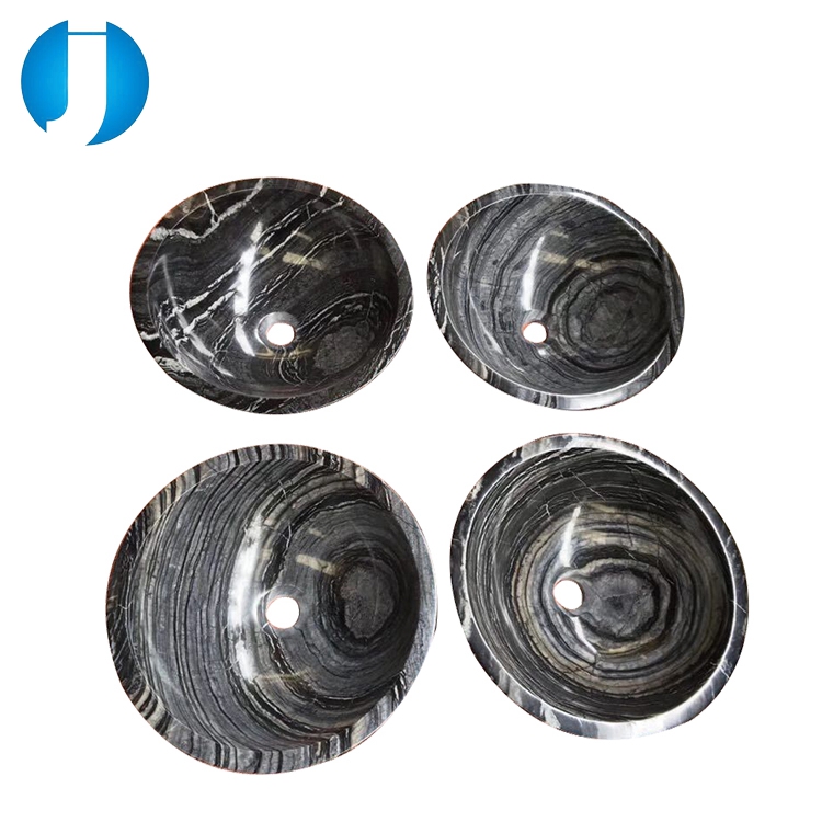 custom design solid Toilet countertop natural stone black Ancient Wood Vein marble Sink & basin