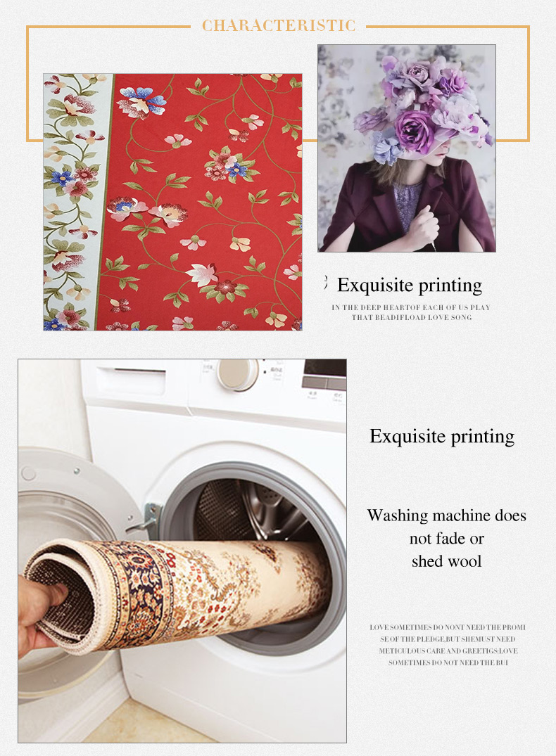 Customize Sizes Bottom Non-slip Design Polyester Fabricn Decorative Europe Style Home and Hotel Carpet