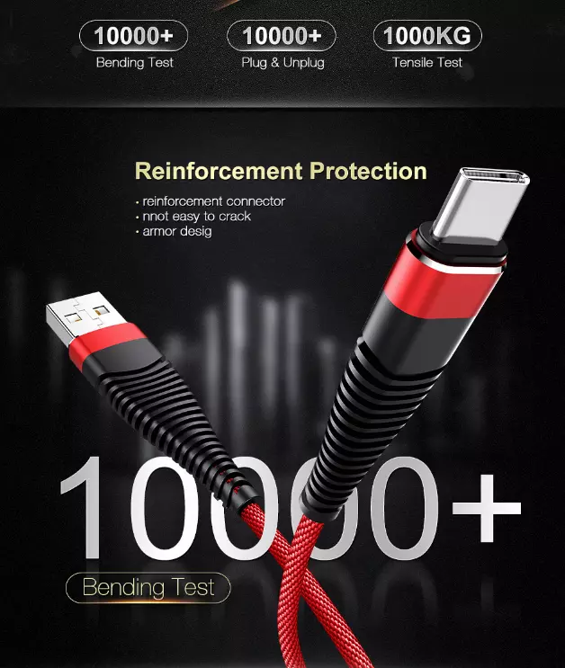 ICE-Bingo 2019 V8 Android Phone  Anti Bending Long SR High-tensile Fabric Fast Charging Cable Mobile