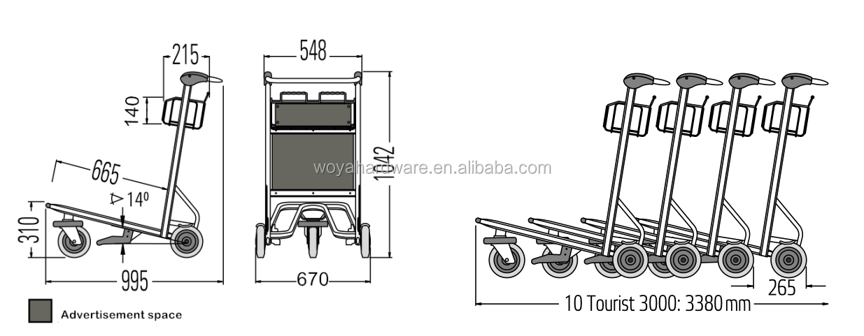 铝机场行李手推车与手制动