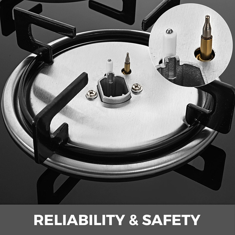 91.5cm 5 gas burner tempered glass panel auto ignition gas stove