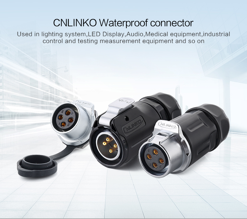 CNLINKO LP-20 Industriële Waterdichte Connector IP68 Ronde Connector Snelkoppeling Luchtvaartconnector Luchtvaartstekker M20 2 Polig Zwart/Flensbus