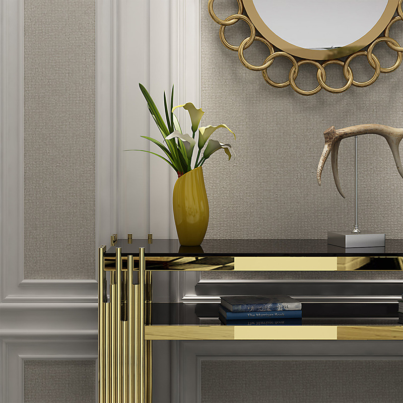 Hot Sales Luxury Modern Golden Stainless Steel Console Table Black Tempered Glass Rectangle Hallway Table