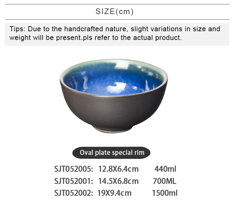 Hotel Ceramic Glossy And Matte Blue Black 700ml Porcelain Soup Bowl