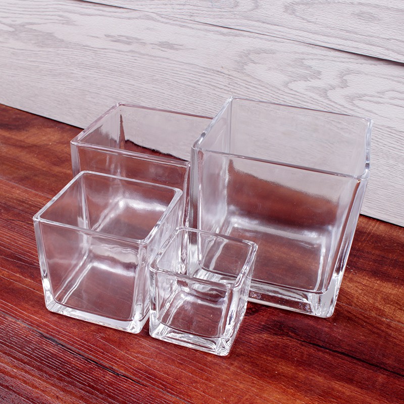 \Many size clear square glass cube vase/crystal glass candle holder