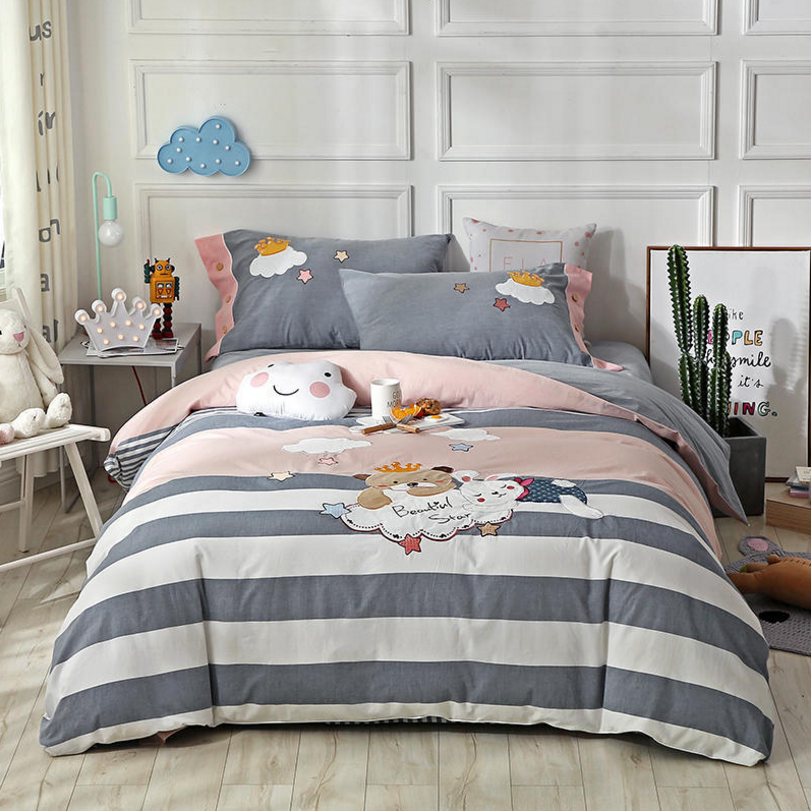Good Friend Cute Cartoon design with Embroidery beautiful star, Cotton 100 Percent for baby, Kids Twin Bedding Duvet Cover Sets