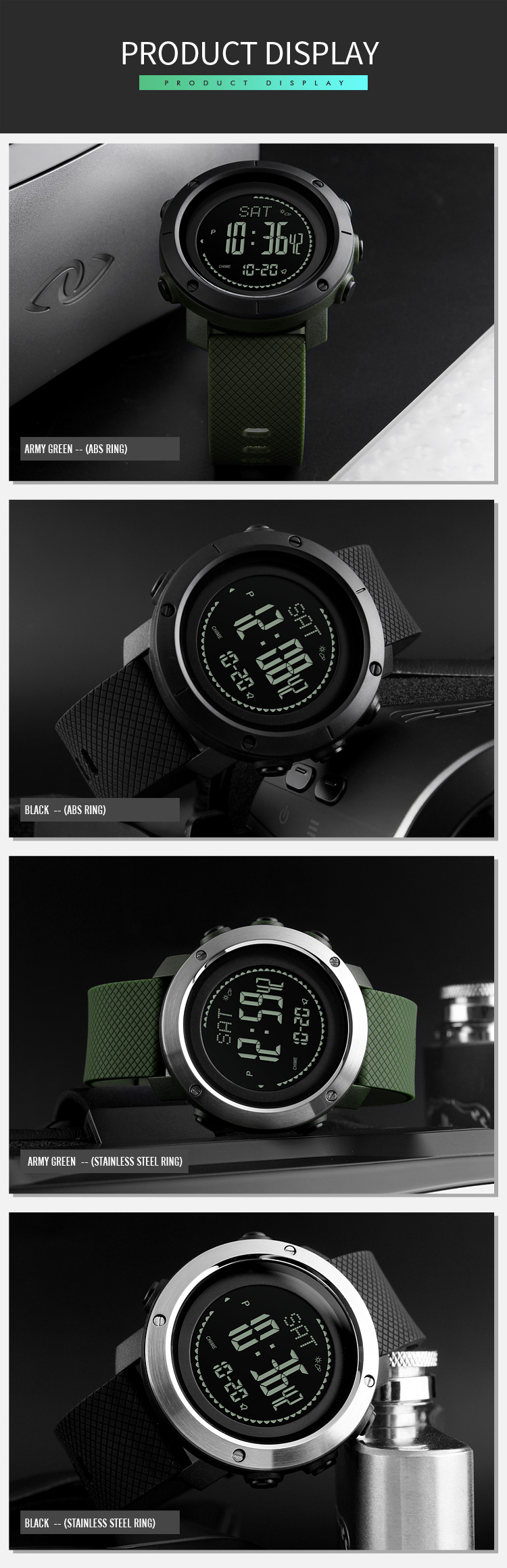 Compass digital watch SKMEI 1418 factory direct brand watches men women rubber sport watch