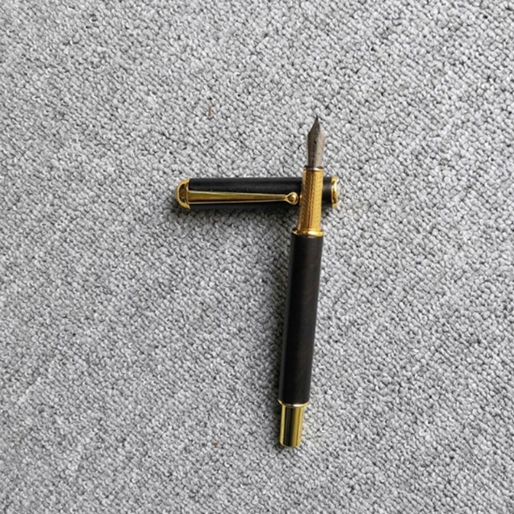 新款高品质雕刻商标奢华黄铜签名钢笔复古铜黑色檀木铜铜笔礼品